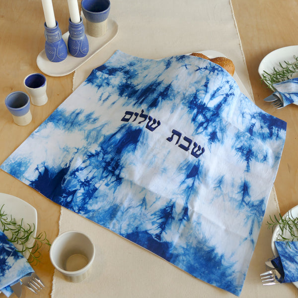 XL Challah Cover for Shabbat Table 18''*22'' , One of a Kind Judaica Gift, Shibori Challah Bread Cover Hand dyed. #A