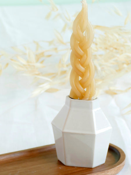 Ceramic Havdalah Set Beige Clay with Off - White Glaze, includes a Wine Cup, Candleholder, Besamim Spices Holder and Bamboo Plate