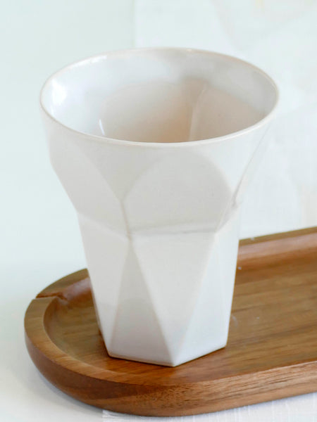 Ceramic Havdalah Set Beige Clay with Off - White Glaze, includes a Wine Cup, Candleholder, Besamim Spices Holder and Bamboo Plate