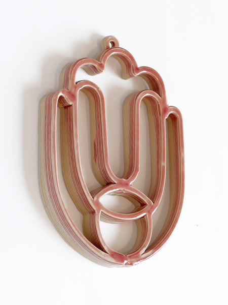 Ceramic Hamsa Wall Art - 3D Printed Clay, Mediterranean Home Décor, Pink Glaze