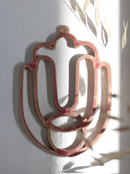 Ceramic Hamsa Wall Art - 3D Printed Clay, Mediterranean Home Décor, Pink Glaze
