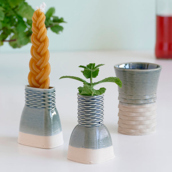 This elegant Havdalah set is created in a unique method by a clay 3D Printer. Enjoy now - for a limited time only - Early Bird Sale of 3D Printed Havdakah set in its natural sand shade with emerald glaze.