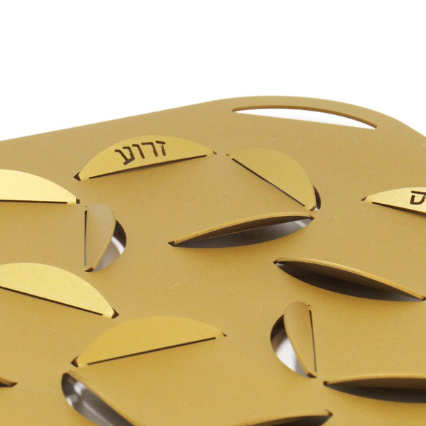 Modern Seder Plate Golden Olive, Minimalist Design with Star of David Pattern. Made of Aluminum