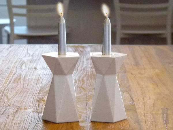 Imperfection Sale - 50% Off - Candlesticks, White Ceramic. Double Sided / Two Uses Candle Holders