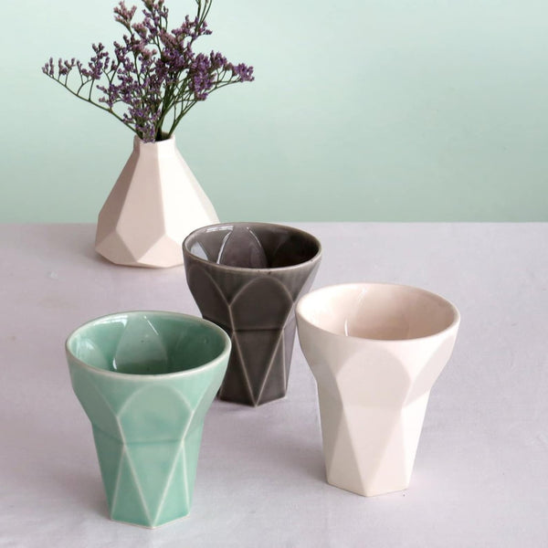 Shabbat Kiddush Cup - Modern Minimalist Aqua Green Ceramic - Geometric Style