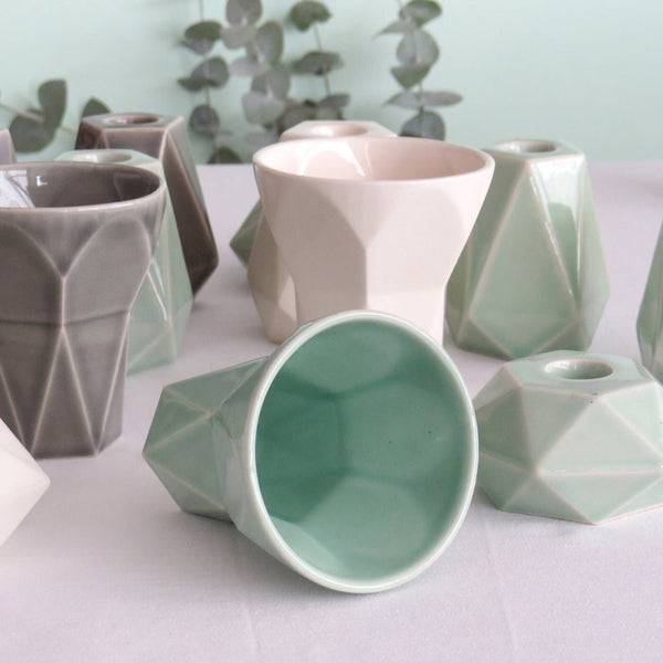 Shabbat Kiddush Cup - Modern Minimalist Aqua Green Ceramic - Geometric Style