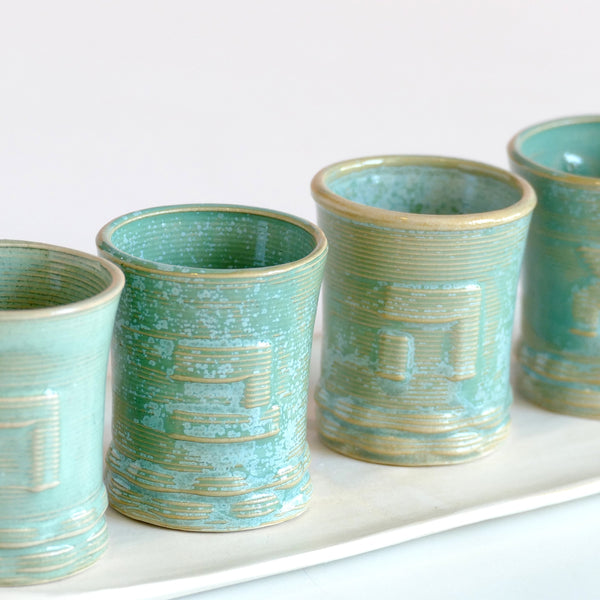 Kiddush Cups Set for Early Adopters, Customized with Hebrew Letters, with Oval Plate 3D Printed Clay Shabbat Family Set with Matching Plate