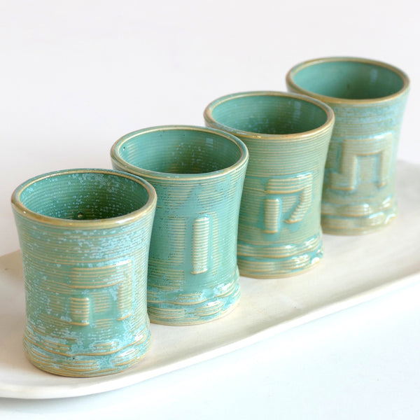 Kiddush Cups Set for Early Adopters, Customized with Hebrew Letters, with Oval Plate 3D Printed Clay Shabbat Family Set with Matching Plate