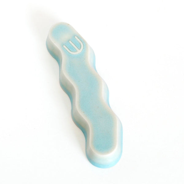 New Mezuzah Design - Pop Zig Zag - Light Blue Glaze, Clay Mold, Fits 7cm Scroll - Special Price