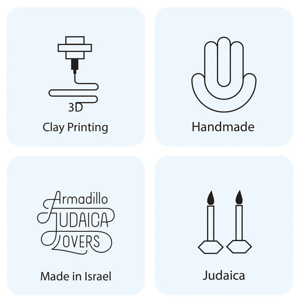 Innovative 3D Printed Clay Menorah, Contemporary Judaica for Chanukah, Graphite Shade Clay with Matt Off- White Glaze