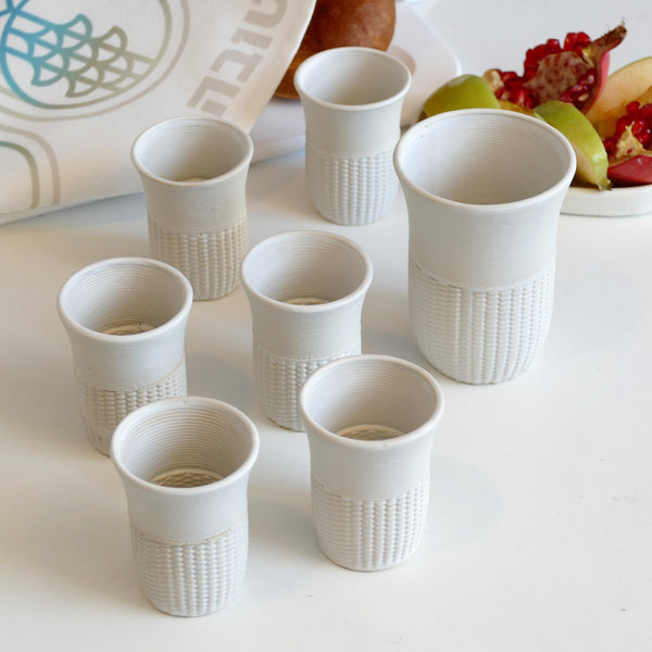 Shabbat and holiday set of Kiddush cups - production improved so much since we first began to learn 3d clay printing - yet - this set is early bird on sale for early adopters, enjoy!
