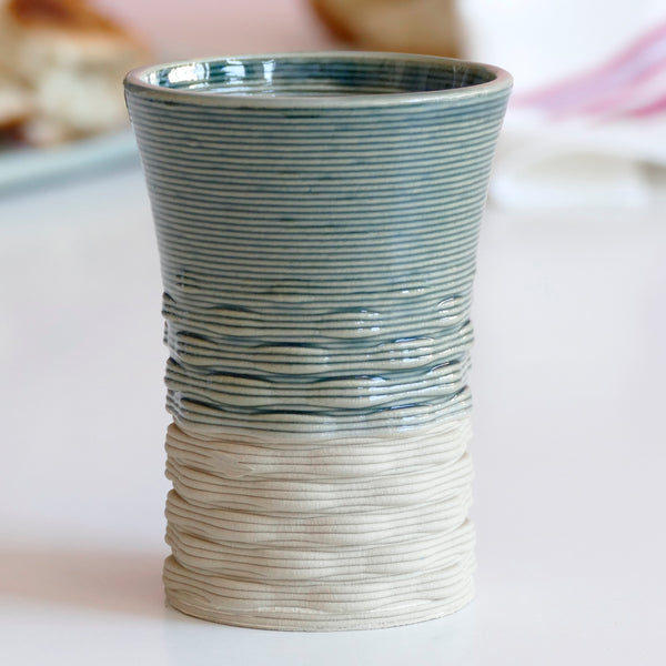 OOAK Early Bird 25% Off - Kiddush Goblet for Early Adopters - 3D Printed Clay - Weaving Pattern, Beige and Grey