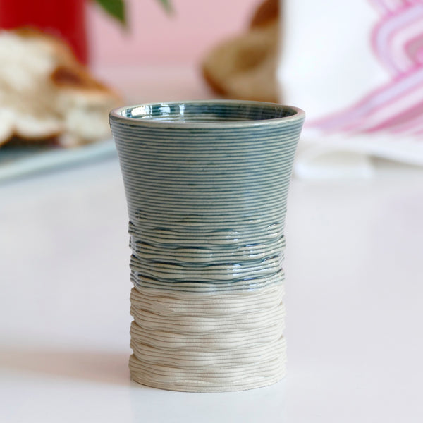 OOAK Early Bird 25% Off - Kiddush Goblet for Early Adopters - 3D Printed Clay - Weaving Pattern, Beige and Grey