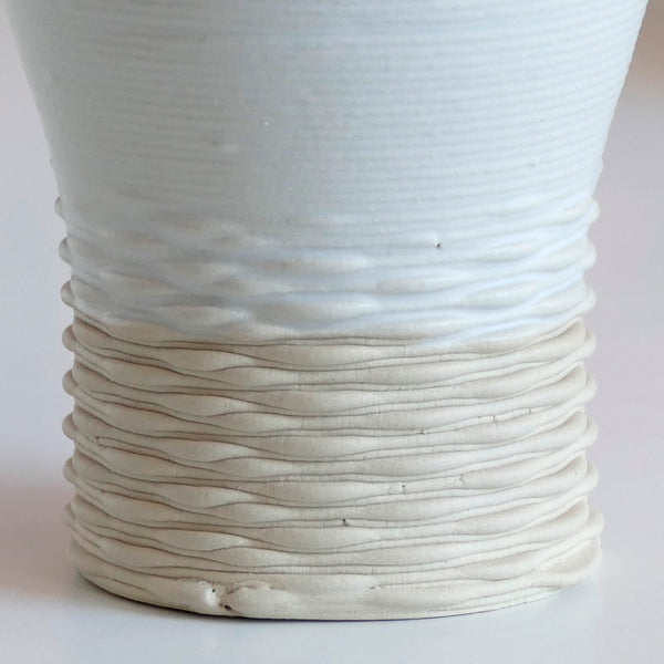 This elegant Shabbat Table set includes a wine goblet and a matching pair of candlesticks, rounded square shape, with weaving pattern - created in a unique method by a clay 3D Printer.