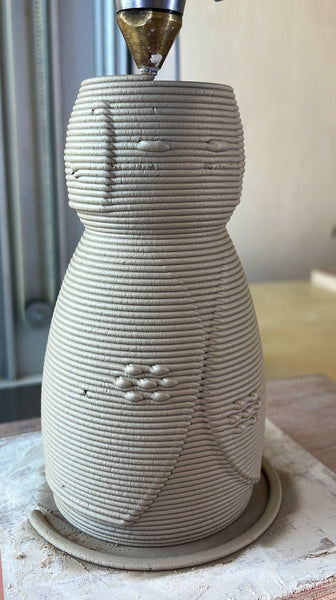 Making of 3D Printed Clay Candlesticks, Inspired by Kokeshi Doll, Pair of Shabbat Candleholders, Beige Ceramic