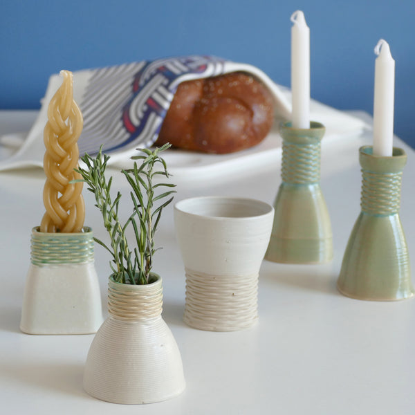 All you need to celebrate Shabbat - in one Mystery box Kiddush cup and a pair of candlesticks - to celebrate the beginning of Shabbat, and an addition of Besamim holder and Havdalah candle holder - for the Havdalah ceremony