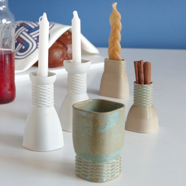 An original gift idea for modern Jewish family - an elegant Shabbat and Havdalah set, created in a unique method by a clay 3D Printer.