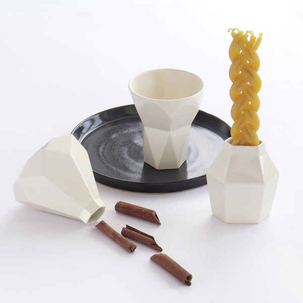 Modern Judaica Havdalah Set in white ceramic