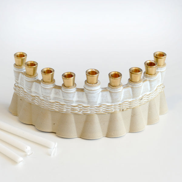 modern Judaica 3d printed clay Menorah made in Israel