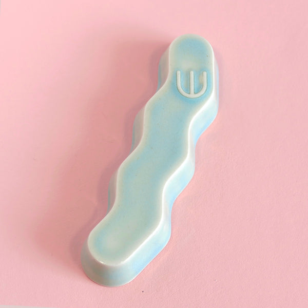 Original Mezuzah case design - clean geometric lines, pop Zig Zag shape, molded in clay, sealed in light blue glaze. Inspired by pop art, and 80's style, this is a minimalist sophisticated addition to your home entrance and indoor openings.