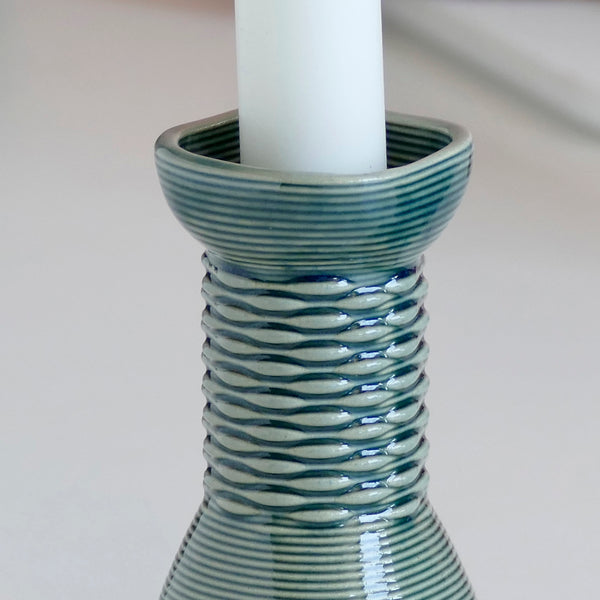 Early Bird Sale, Shabbat Table Set of Kiddush Cup and Pair of Candlesticks- Square Shape Weaving Pattern 3D Printed Clay Beige and Emerald