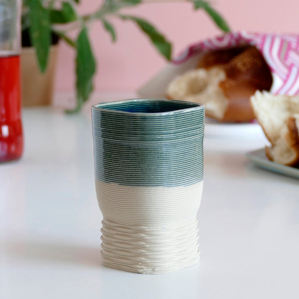 gift for modern jewish family - This elegant Shabbat Table set includes a wine goblet and a matching pair of candlesticks, rounded square shape, with weaving pattern - created in a unique method by a clay 3D Printer.