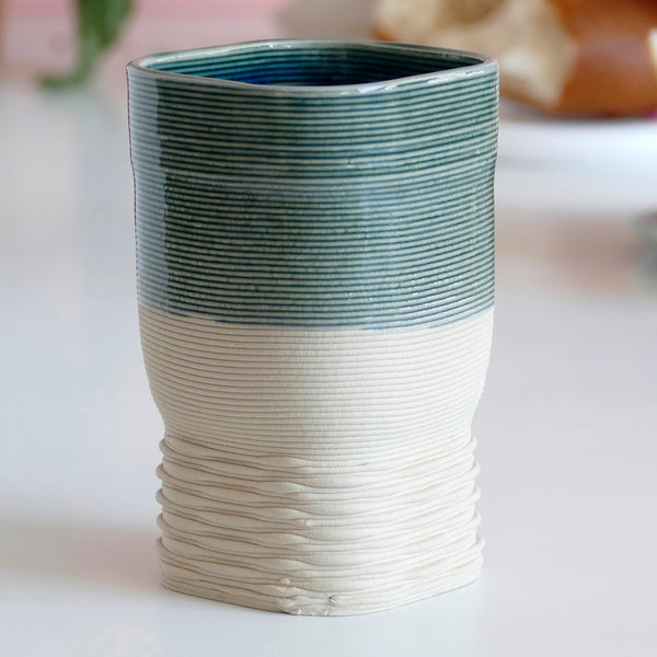 gift for modern jewish family - This elegant Shabbat Table set includes a wine goblet and a matching pair of candlesticks, rounded square shape, with weaving pattern - created in a unique method by a clay 3D Printer.