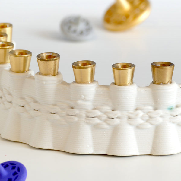 modern Hanukkah Menorah - 3D printed clay with brass