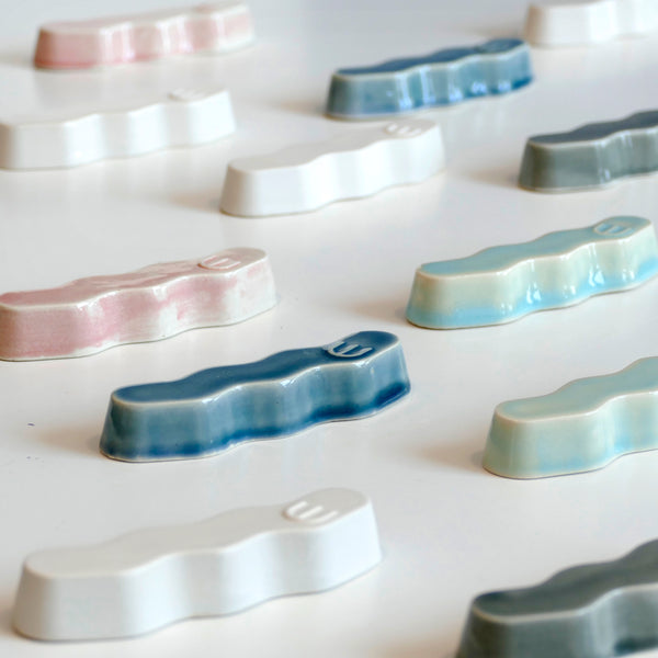 Original Mezuzah case design - clean geometric lines, pop Zig Zag shape, molded in clay, sealed in light blue glaze. Inspired by pop art, and 80's style, this is a minimalist sophisticated addition to your home entrance and indoor openings.