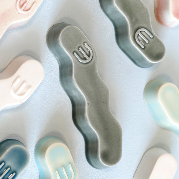 New Mezuzah Design - Pop Zig Zag - Grey Glaze, Clay Mold, Fits 7cm Scroll - Special Price (Copy)
