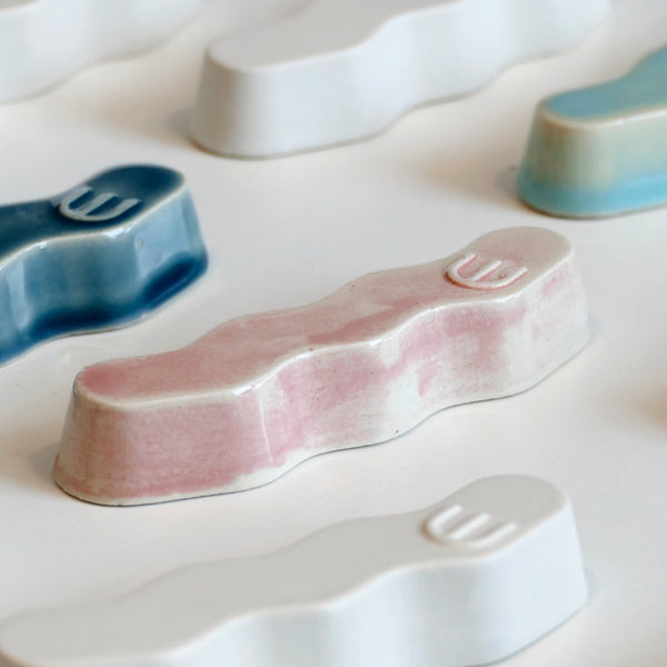 Original Mezuzah case design - clean geometric lines, pop Zig Zag shape, molded in clay, sealed in washed pink glaze. Inspired by pop art, and 80's style, this is a minimalist sophisticated addition to your home entrance and indoor openings.