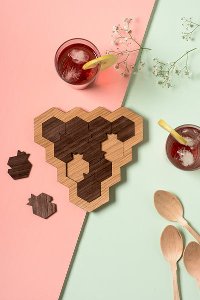 Puzzle Lovers Gift - Wooden Mind Game - Pomegranate and honeycomb shaped - 10 parts