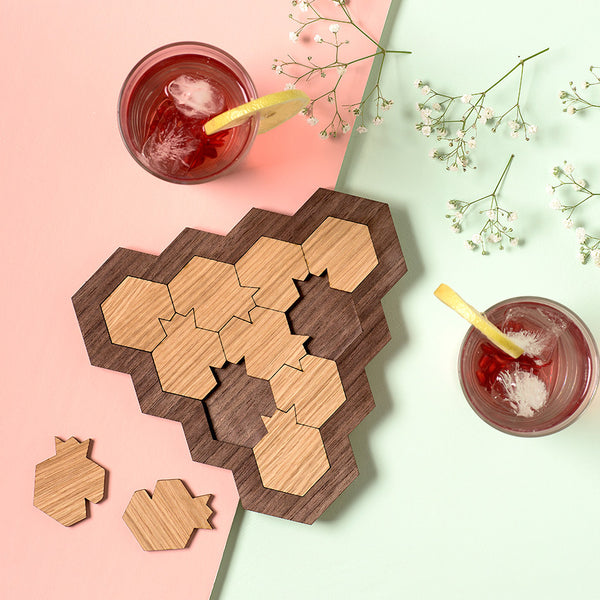 Puzzle Lovers Gift - Wooden Mind Game - Pomegranate and honeycomb shaped - 10 parts