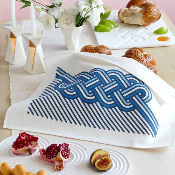 blue and white modern Challah cover - Israeli design