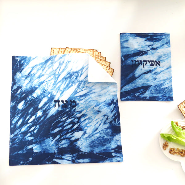 Matzah cover & Afikomen bag set,hand dyed Matzoh Cover No:2