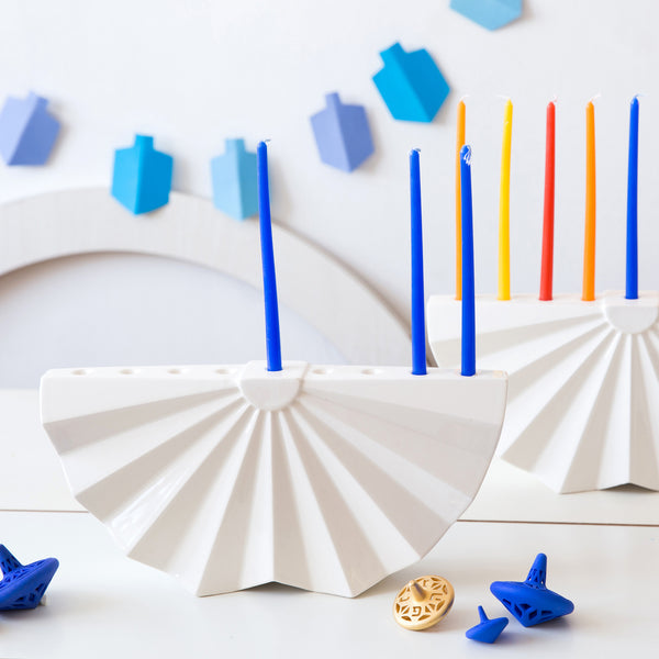 Modern Hanukkah Menorah white ceramic