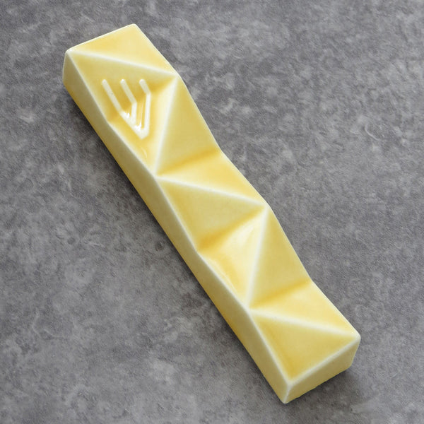 Minimalist Mezuzah Case, yellow ceramic, hamdmade in Israel