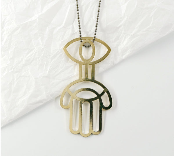 Geometric Hamsa Pendant Made of Golden Brass