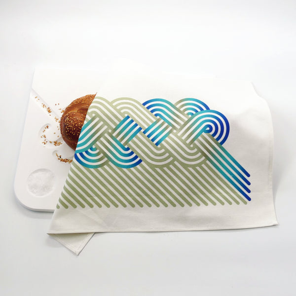blue and olive on white canvas - modern judaica for shabbat table