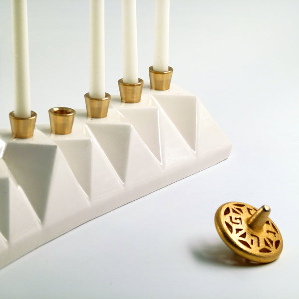 Hanukkah Oil Menorah, White ceramic, Origami style