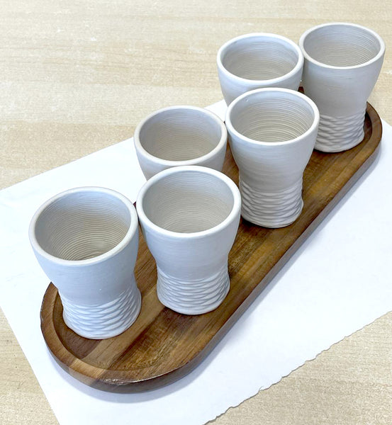 Set of Six Small Goblets - 3D Printed Clay - Weaving Pattern SAVED for Amy