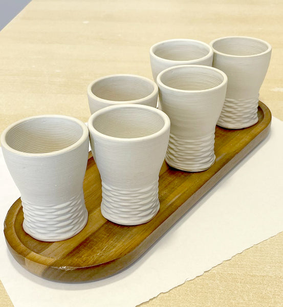 Set of Six Small Goblets - 3D Printed Clay - Weaving Pattern SAVED for Amy
