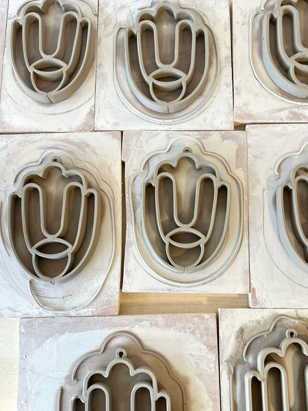 Ceramic Hamsa Wall Art - 3D Printed Clay, Mediterranean Home Décor, Blue Glaze
