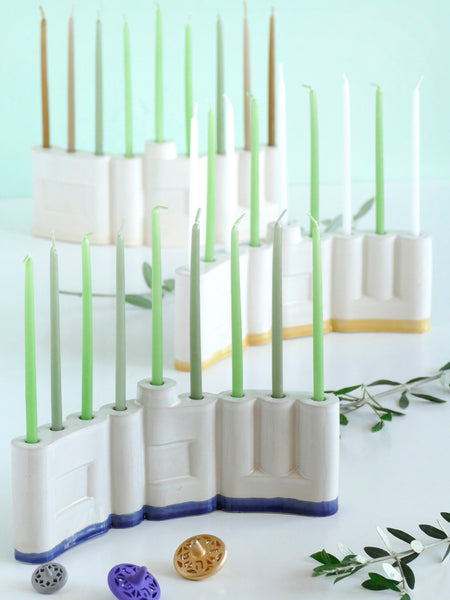 Out of the desire to surround ourselves with peace (Shalom), we present the 'Shalom' Menorah for 2025.
The 'Shalom' Menorah is hand casted by us in the studio. We cast and finish every piece, praying that peace will fill the land.