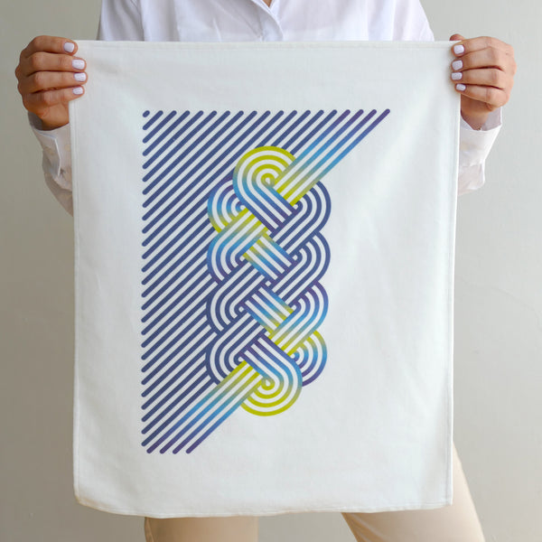 New colorful collection Op-Art Challah design, state of the art digital print in full colors - on off white fine velvet.  
This design has a beautiful gradient of Blue and Apple Green - and the look is so elegant and fancy. 