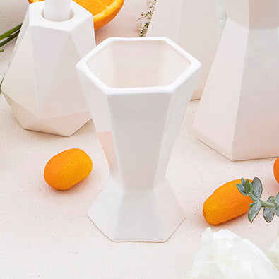 Imperfection Sale - 50% Off - Shabbat Set of Candlesticks and Kiddush Goblet, Geometric Design, Off White Ceramic
