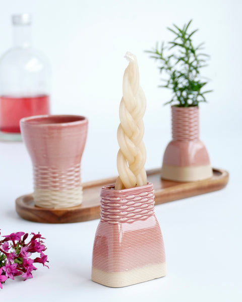 This elegant Havdalah set is created in a unique method by a clay 3D Printer.

This modern Ceramic Judaica set - consist of all items needed for a Havdalah weekly ritual - a wine cup, a candleholder, Besamim holder 