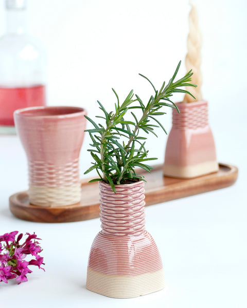 This elegant Havdalah set is created in a unique method by a clay 3D Printer.

This modern Ceramic Judaica set - consist of all items needed for a Havdalah weekly ritual - a wine cup, a candleholder, Besamim holder 