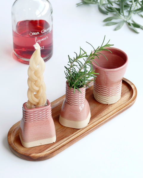 This elegant Havdalah set is created in a unique method by a clay 3D Printer.

This modern Ceramic Judaica set - consist of all items needed for a Havdalah weekly ritual - a wine cup, a candleholder, Besamim holder 