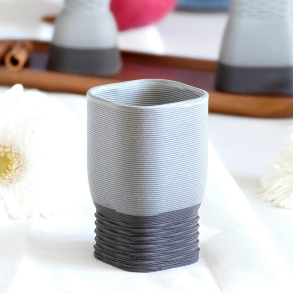 Havdalah Set, Wine Cup, Besamim- Spices Holder, Candleholder, 3D Printed Black Clay, Off- White Glaze